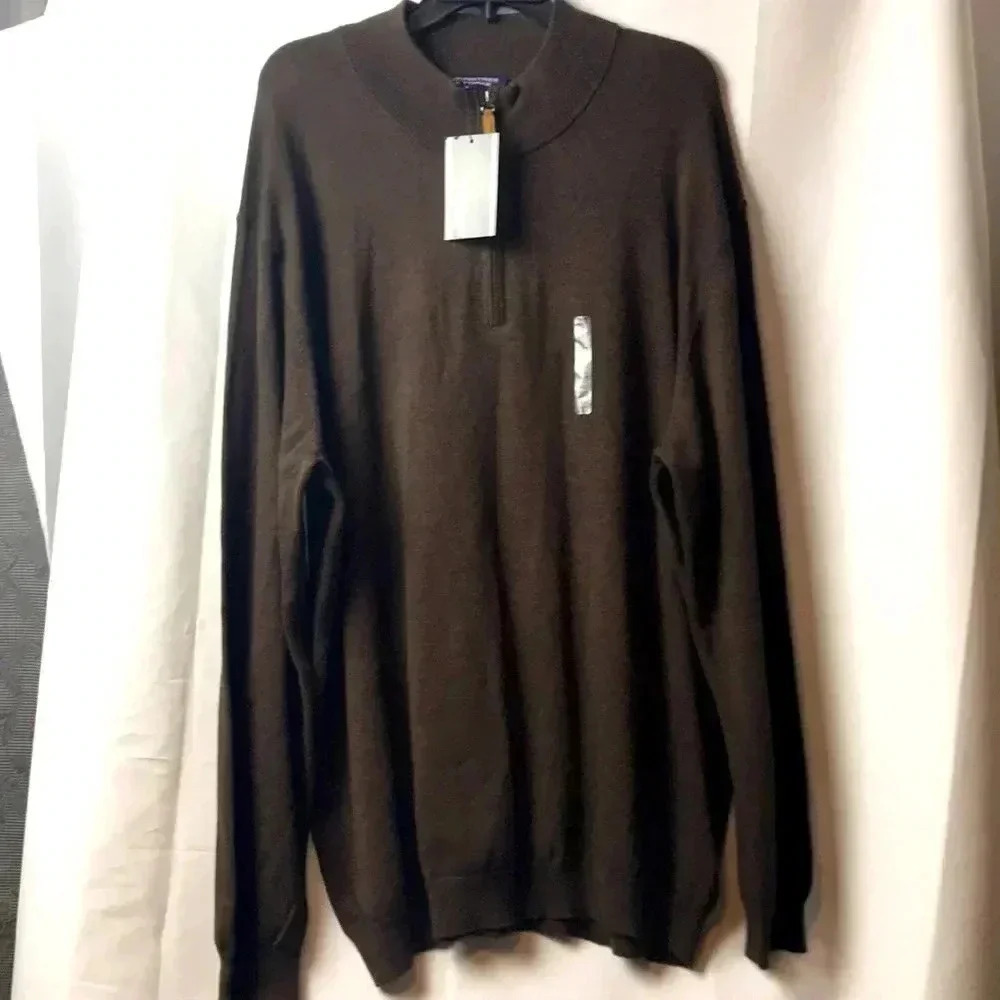 NWT‎ ROUNDTREE & YORK MEN 2XT 3/4 ZIP SWEATER BROWN